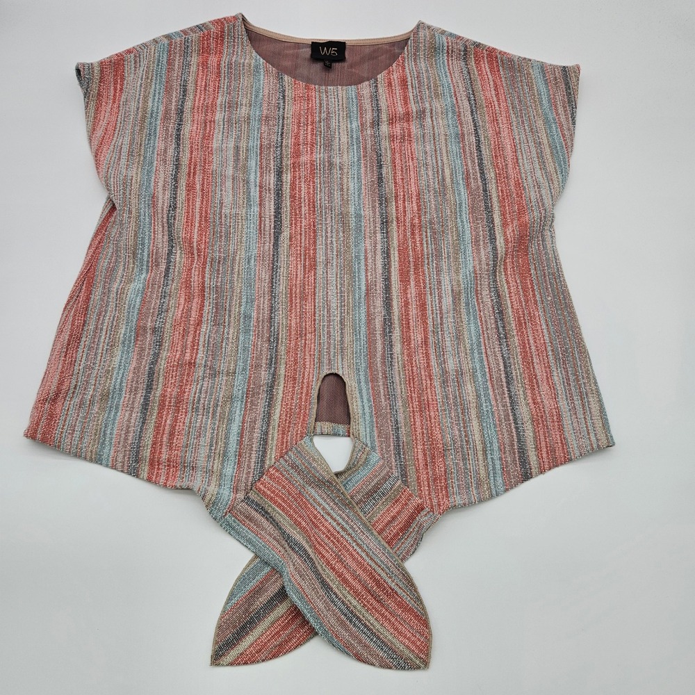 W5 Striped Knit Top Tunic Tie Front Short Sleeve Women's Size‎ L